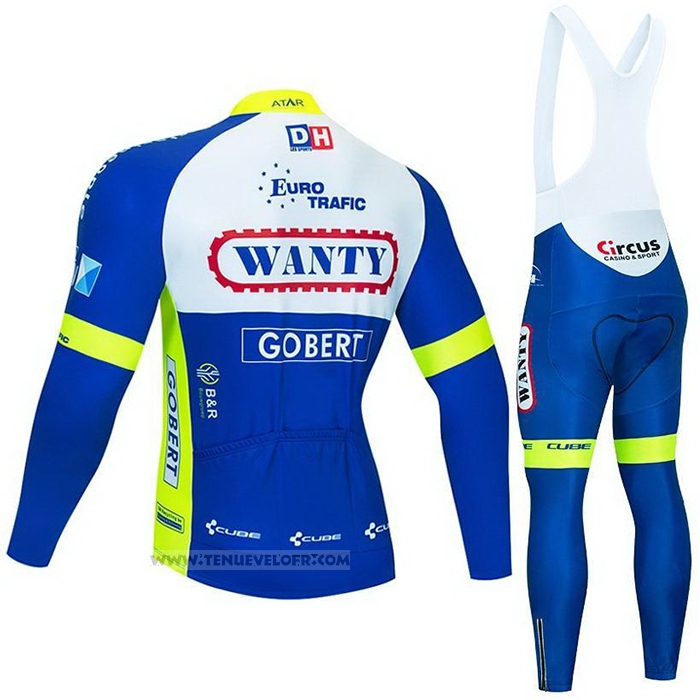 2021 Maillot Cyclisme Wanty-gobert Cycling Team Bleu Blanc Jaune Manches Longues et Cuissard